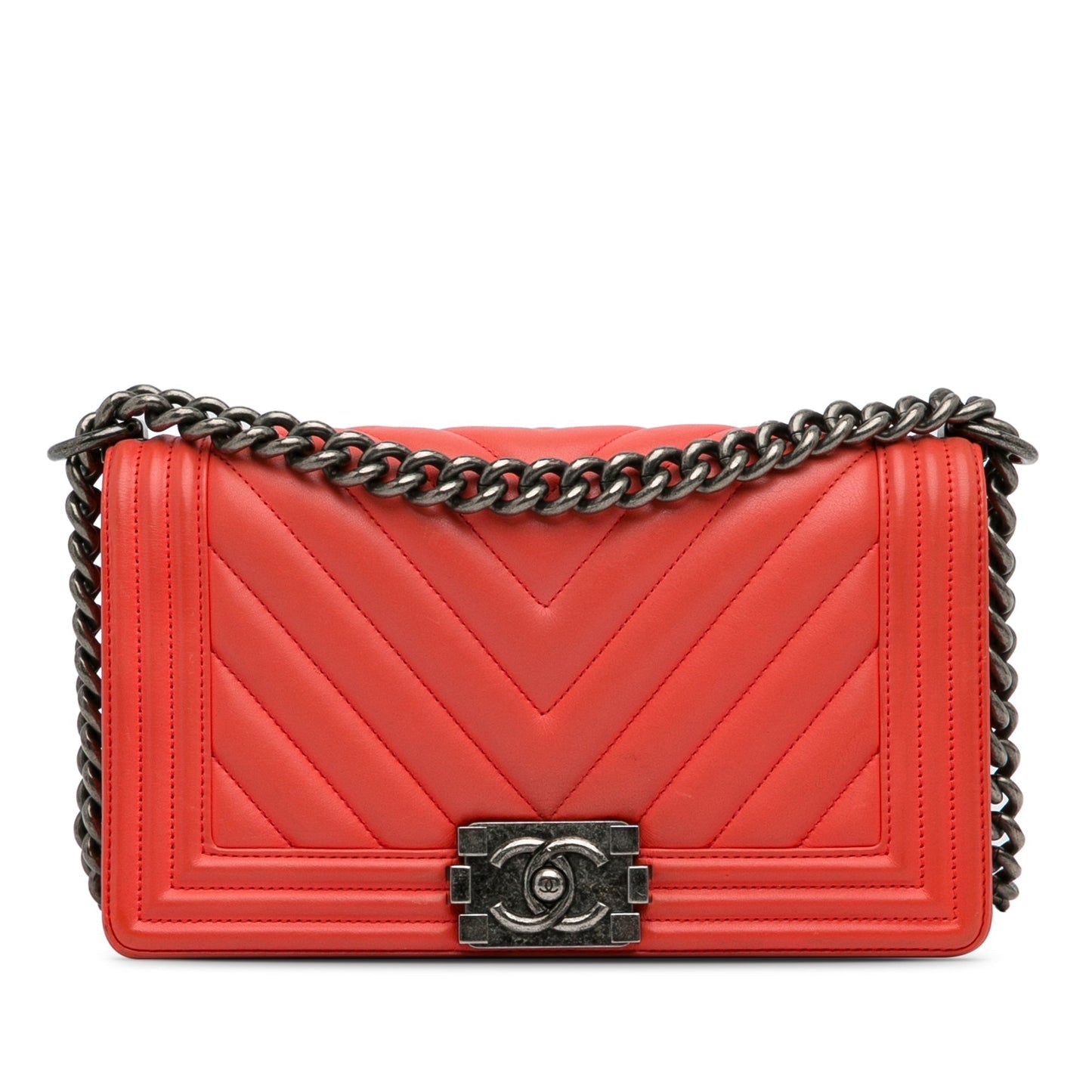 Chanel Old Medium Chevron Calfskin Boy Flap Red