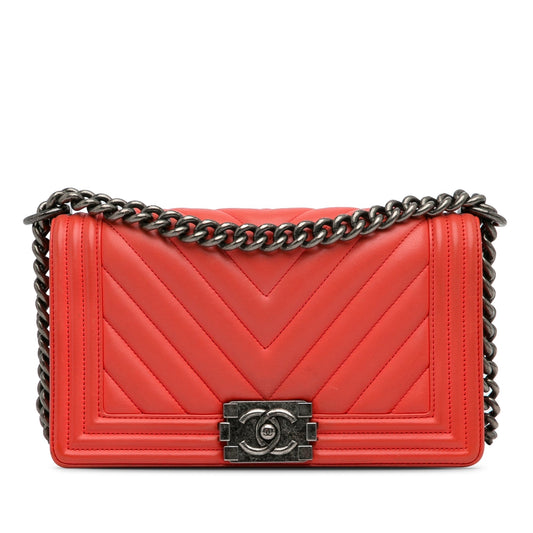 Chanel Medium Calfskin Chevron Boy Flap Red