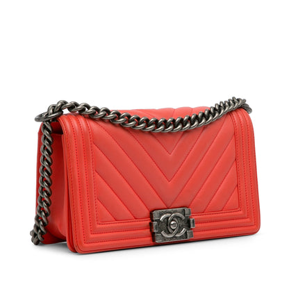 Chanel Medium Calfskin Chevron Boy Flap Red
