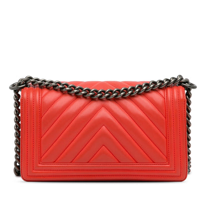 Chanel Old Medium Chevron Calfskin Boy Flap Red