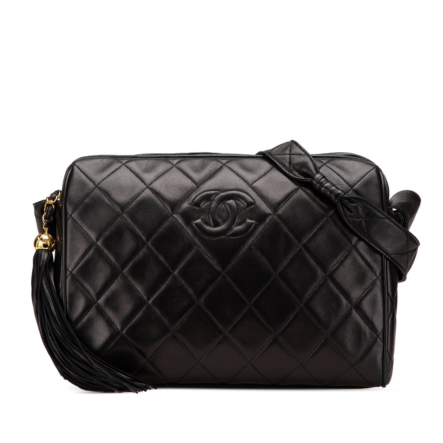 Chanel CC Quilted Lambskin Tassel Crossbody Black
