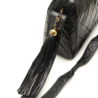 Chanel CC Quilted Lambskin Tassel Crossbody Black