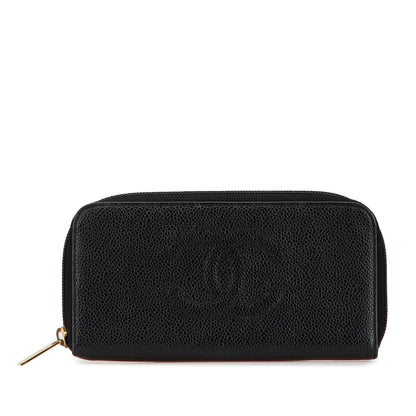 Chanel CC Caviar Zip Around Wallet Black