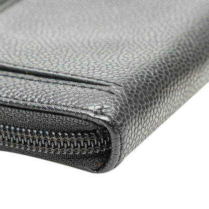 Chanel CC Caviar Zip Around Wallet Black