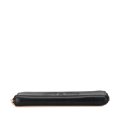 Chanel CC Caviar Zip Around Wallet Black