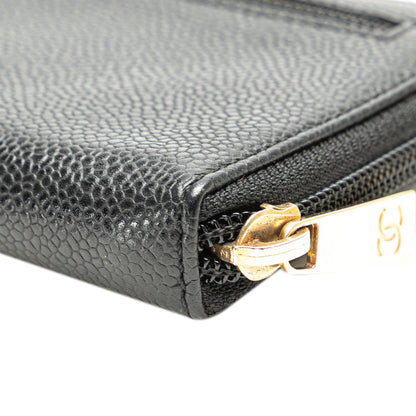 Chanel CC Caviar Zip Around Wallet Black