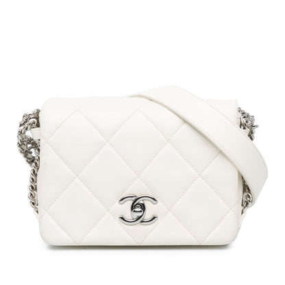 Chanel Mini Quilted Lambskin Chain Rows Flap White
