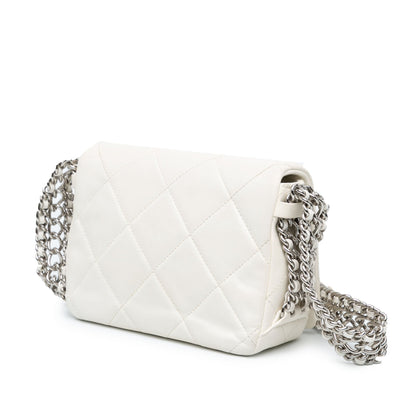 Chanel Mini Quilted Lambskin Chain Rows Flap White