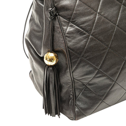 Chanel Quilted Lambskin Tassel Chain Shoulder Bag Black