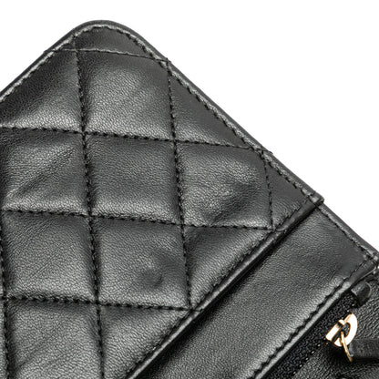 Chanel Quilted Studded Lambskin 18K Lucky Charms Wallet On Chain Black