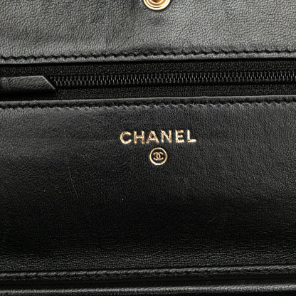 Chanel Quilted Studded Lambskin 18K Lucky Charms Wallet On Chain Black