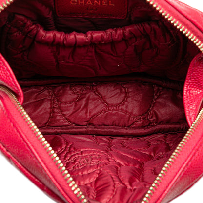 Chanel Small Caviar Camellia Cosmetic Case Red
