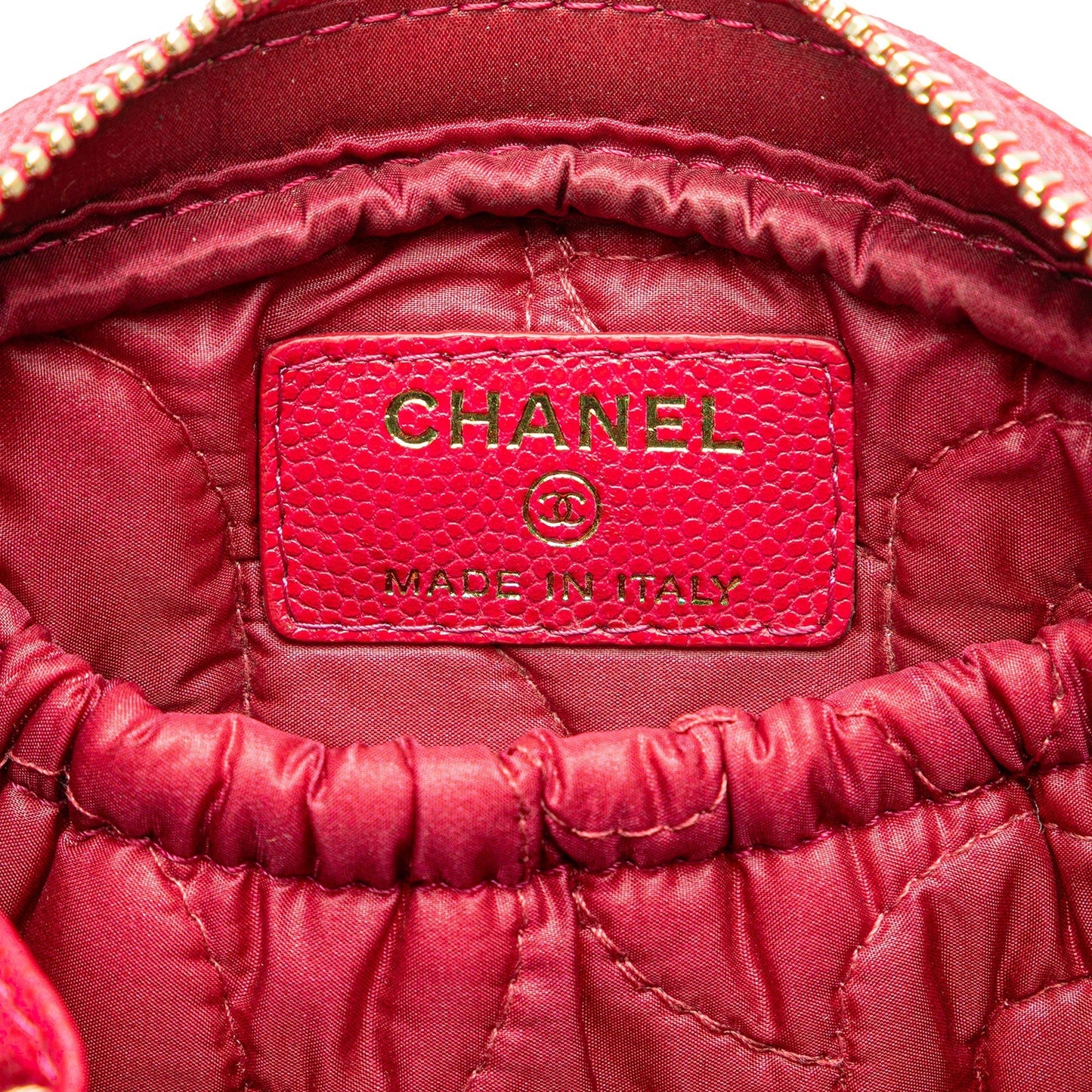 Chanel Small Caviar Camellia Cosmetic Case Red