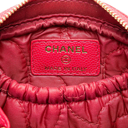 Chanel Small Caviar Camellia Cosmetic Case Red