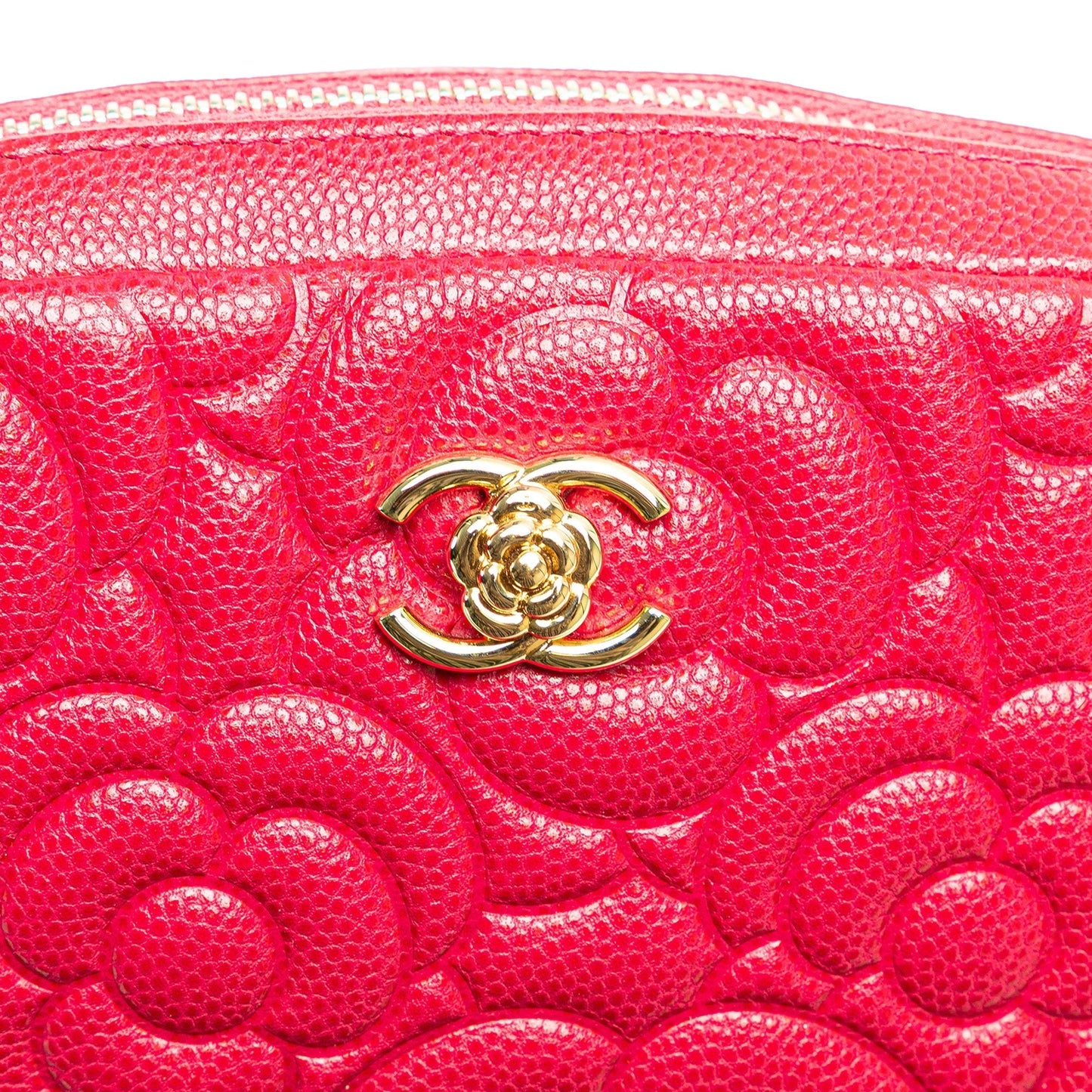 Chanel Small Caviar Camellia Cosmetic Case Red
