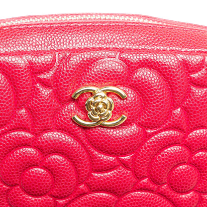 Chanel Small Caviar Camellia Cosmetic Case Red