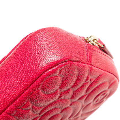 Chanel Small Caviar Camellia Cosmetic Case Red