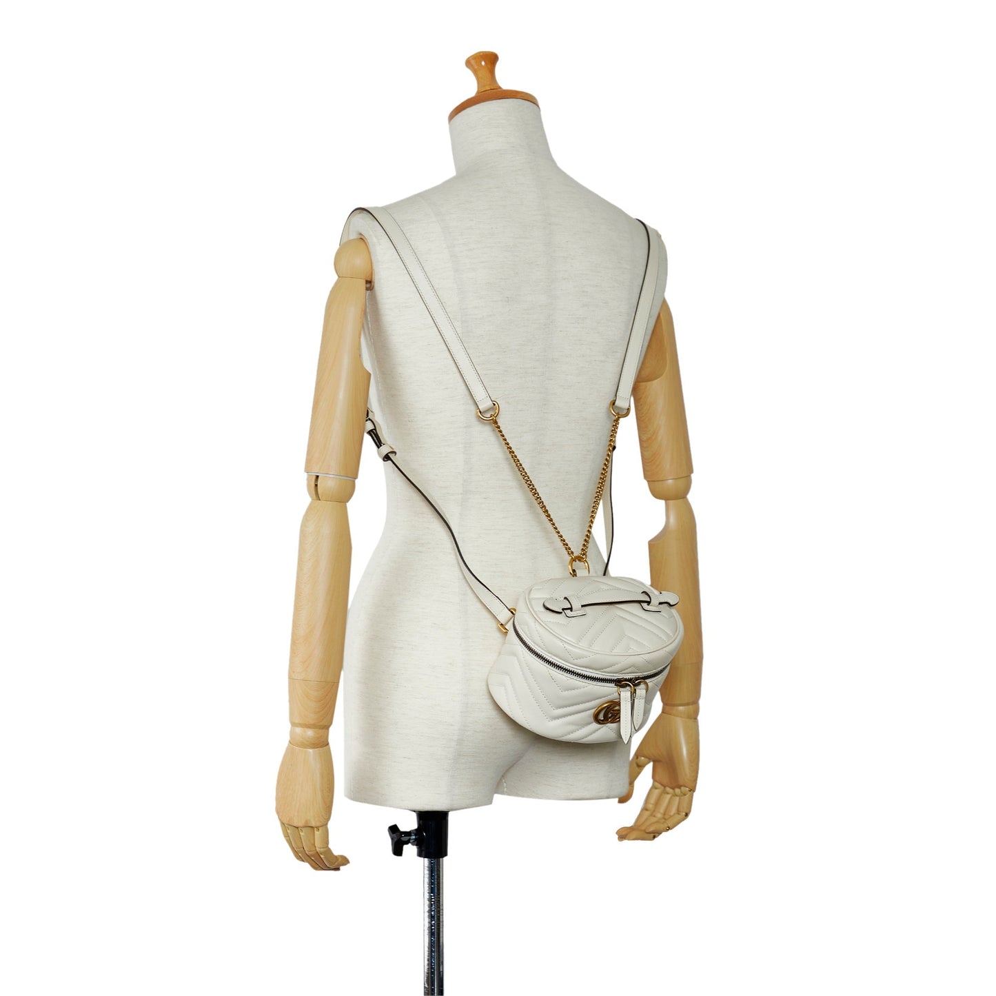 Gucci Mini GG Marmont Matelasse Leather Round Backpack White