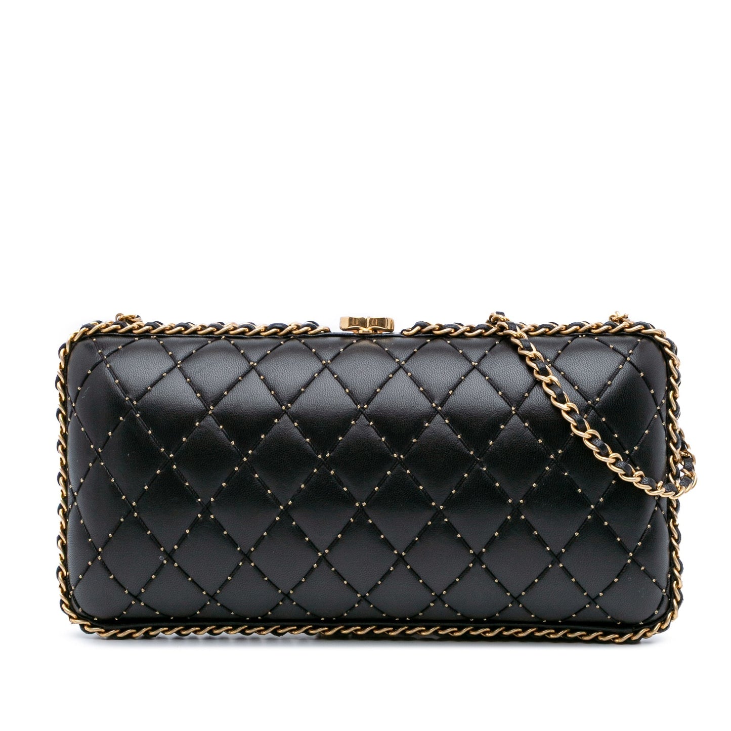 Chanel Quilted Lambskin Studded Chain Around Clutch with Chain Black