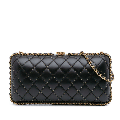 Chanel Quilted Lambskin Studded Chain Around Clutch with Chain Black
