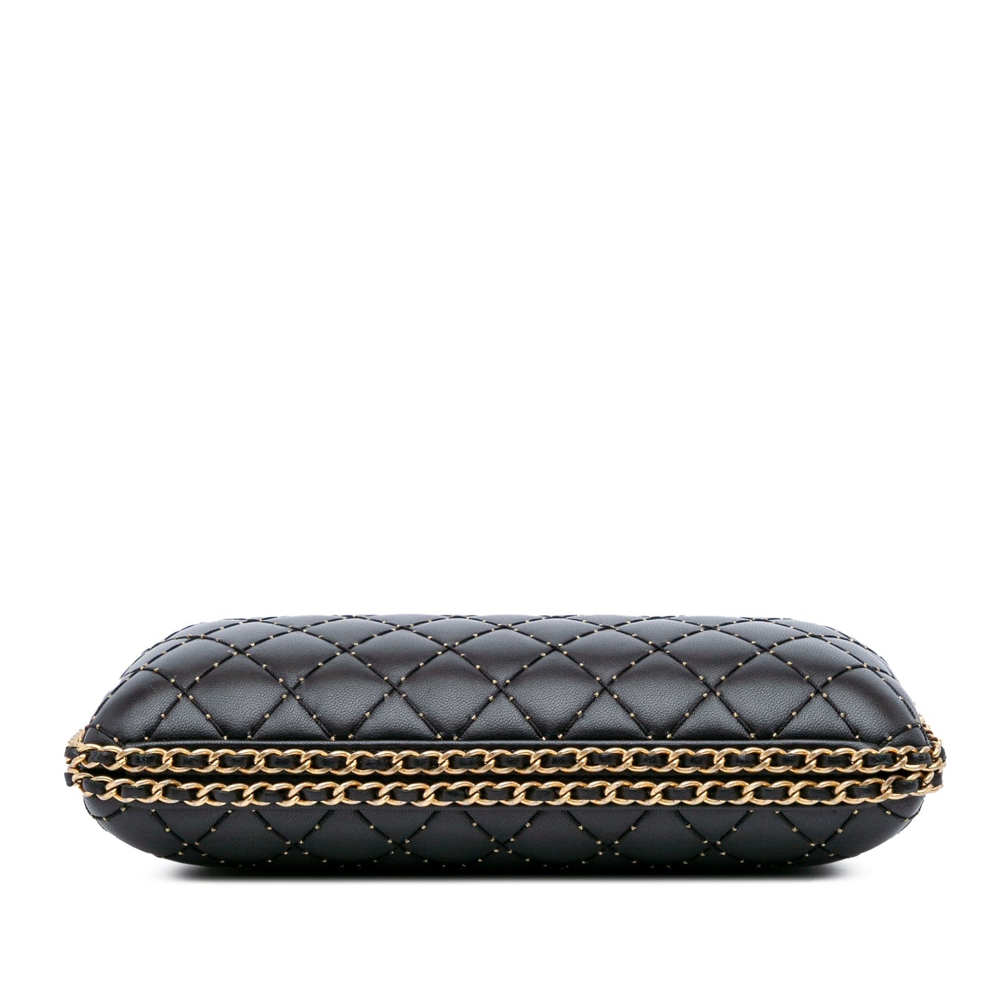 Chanel Quilted Lambskin Studded Chain Around Clutch with Chain Black