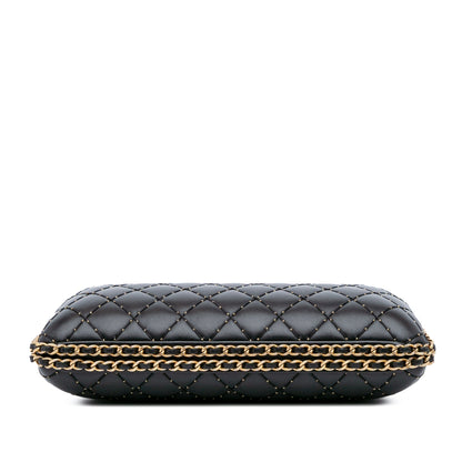 Chanel Quilted Lambskin Studded Chain Around Clutch with Chain Black