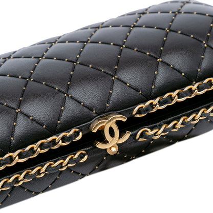 Chanel Quilted Lambskin Studded Chain Around Clutch with Chain Black
