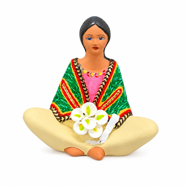 Mexican Hand Painted Clay Calla Lily Woman Statue
