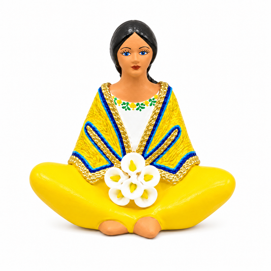 Mexican Hand Painted Clay Calla Lily Woman Statue