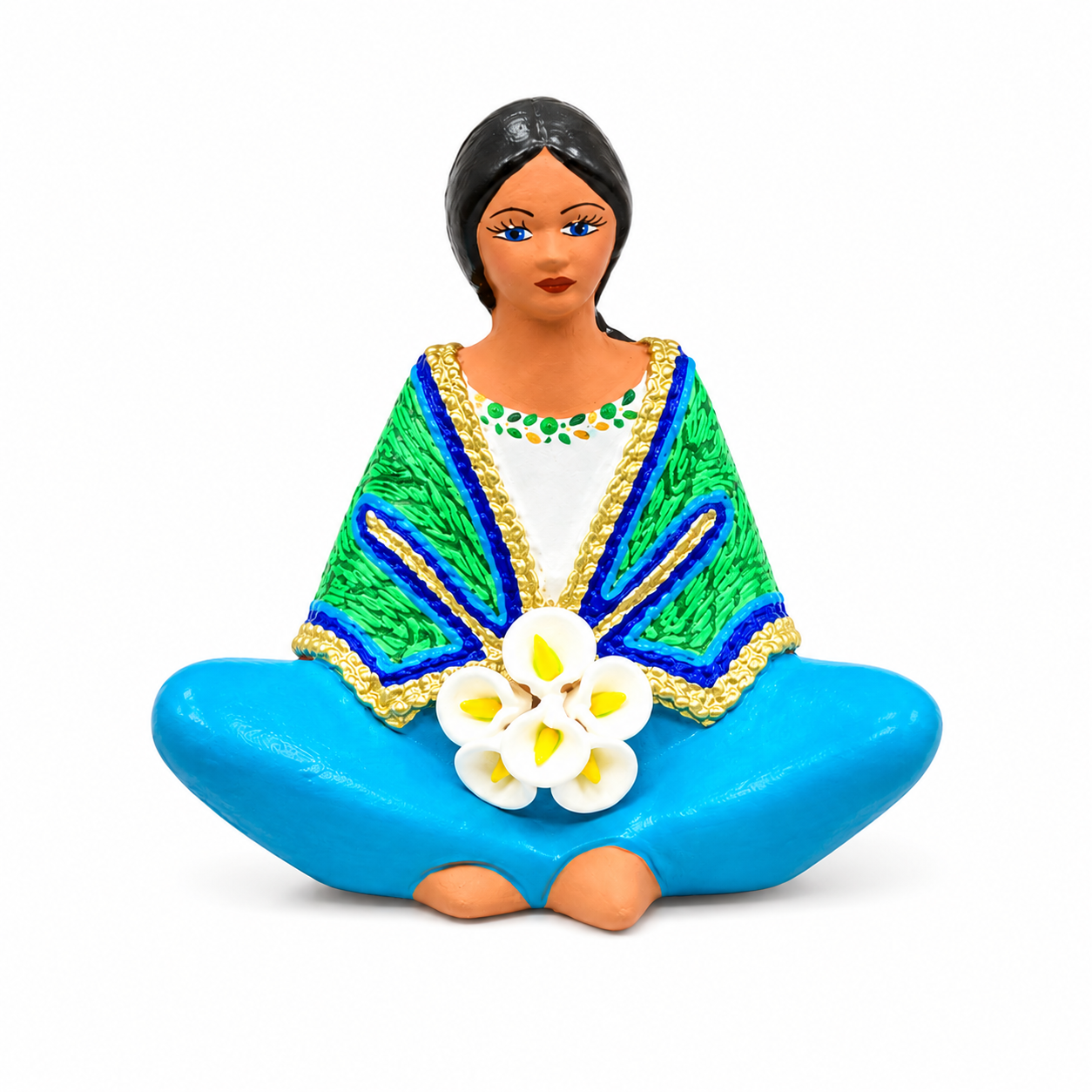 Mexican Hand Painted Clay Calla Lily Woman Statue