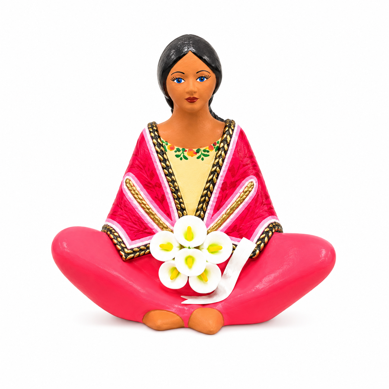 Mexican Hand Painted Clay Calla Lily Woman Statue