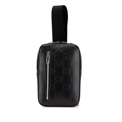 Gucci Jumbo GG Embossed Leather Sling Bag Black