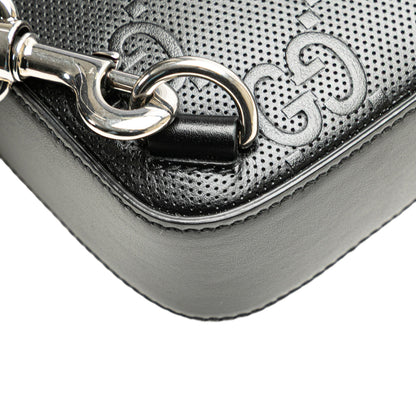 Gucci Jumbo GG Embossed Leather Sling Bag Black