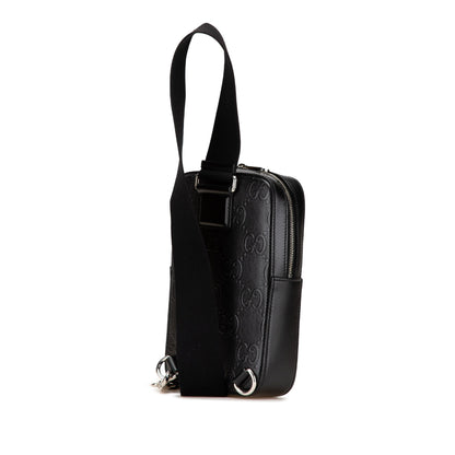 Gucci Jumbo GG Embossed Leather Sling Bag Black