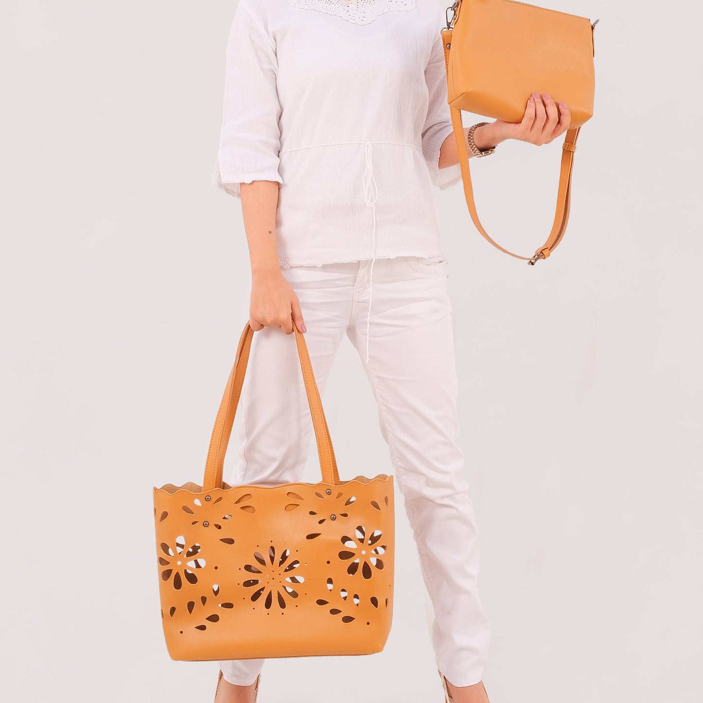 Mustard floral tote bag