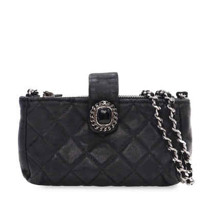 Chanel Mini Quilted Lambskin Beaded Phone Holder With Chain Black