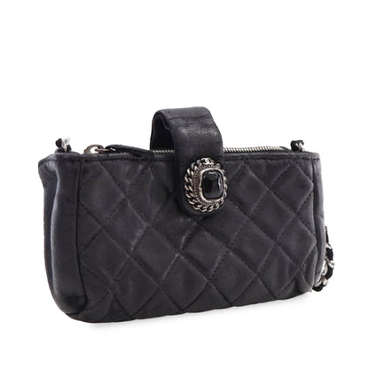 Chanel Mini Quilted Lambskin Beaded Phone Holder With Chain Black
