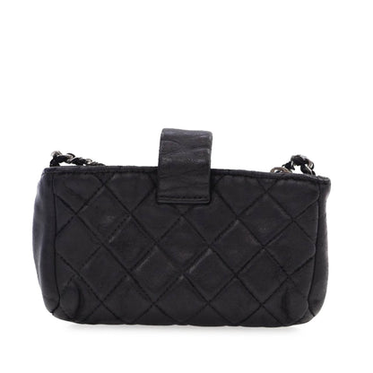Chanel Mini Quilted Lambskin Beaded Phone Holder With Chain Black