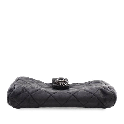 Chanel Mini Quilted Lambskin Beaded Phone Holder With Chain Black