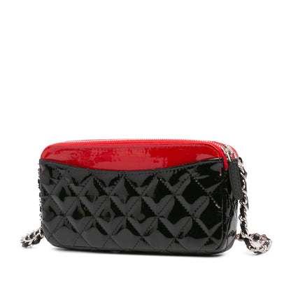 Chanel Bicolor Patent Double Zip Wallet on Chain Red