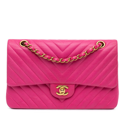 Chanel Medium Classic Chevron Lambskin Double Flap Pink