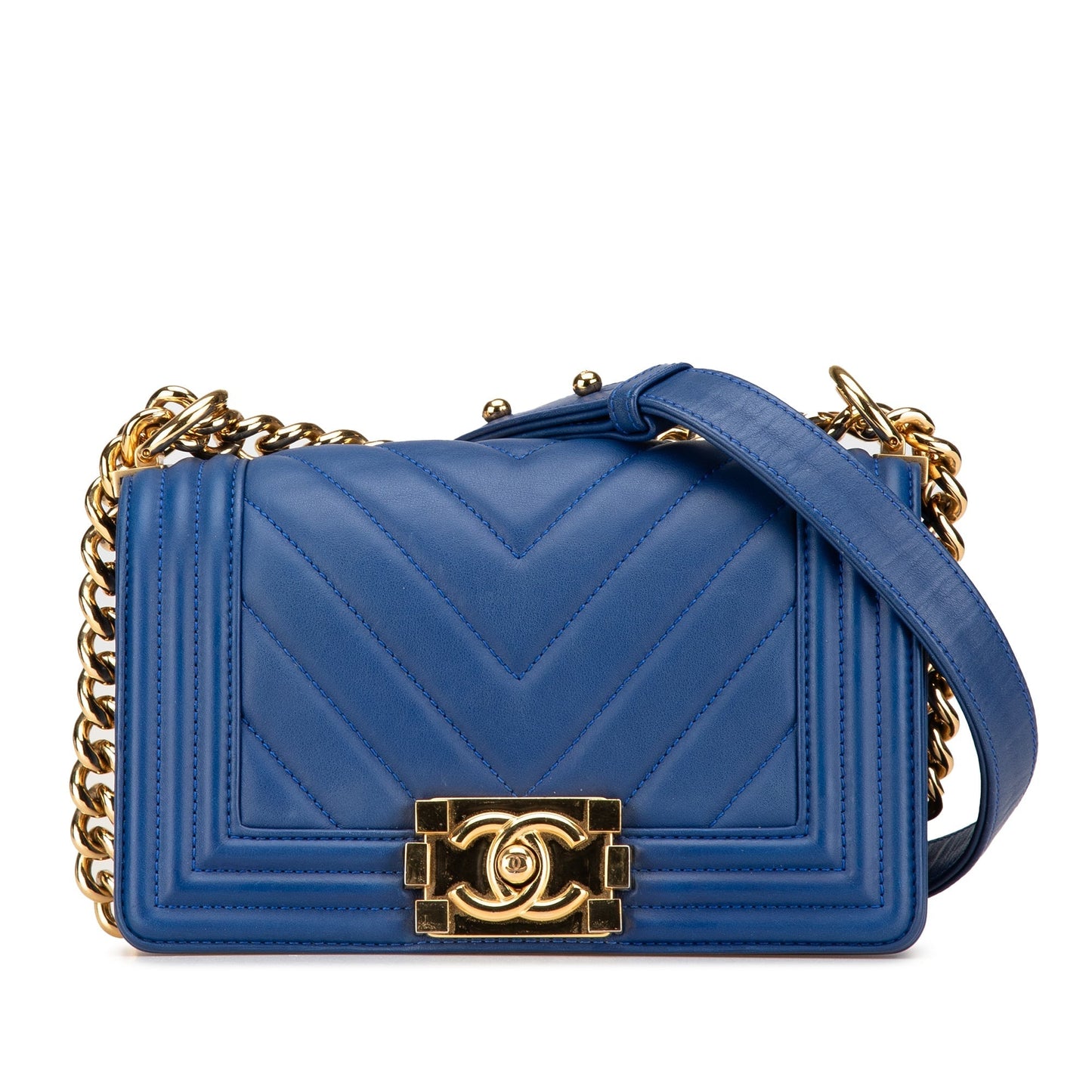 Chanel Small Chevron Lambskin Boy Flap Blue