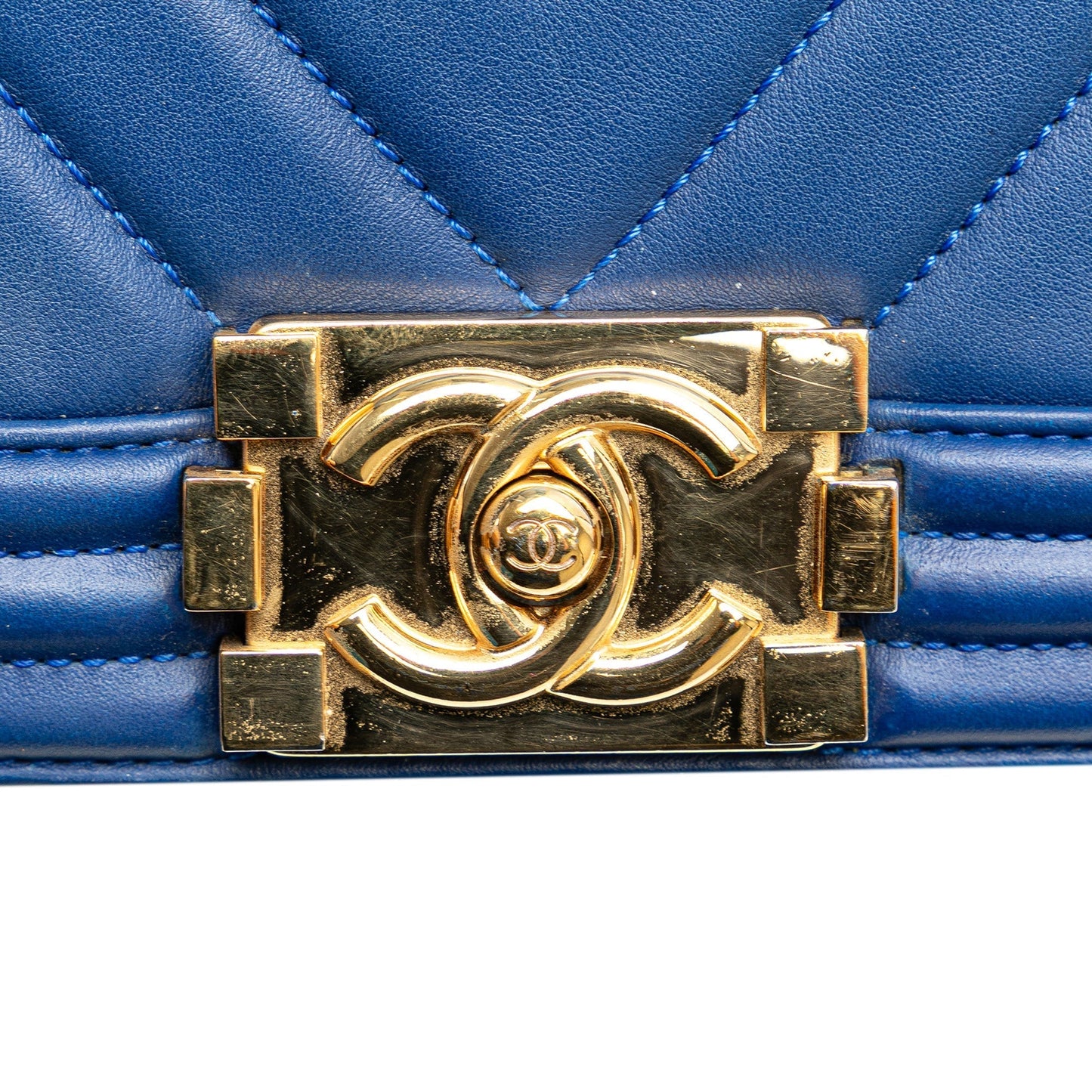 Chanel Small Chevron Lambskin Boy Flap Blue