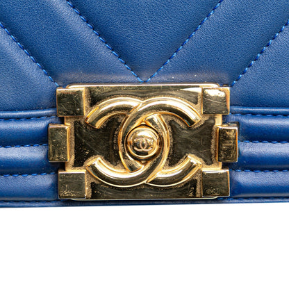 Chanel Small Chevron Lambskin Boy Flap Blue