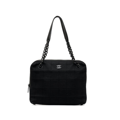 Chanel Cotton Choco Bar Shoulder Bag Black