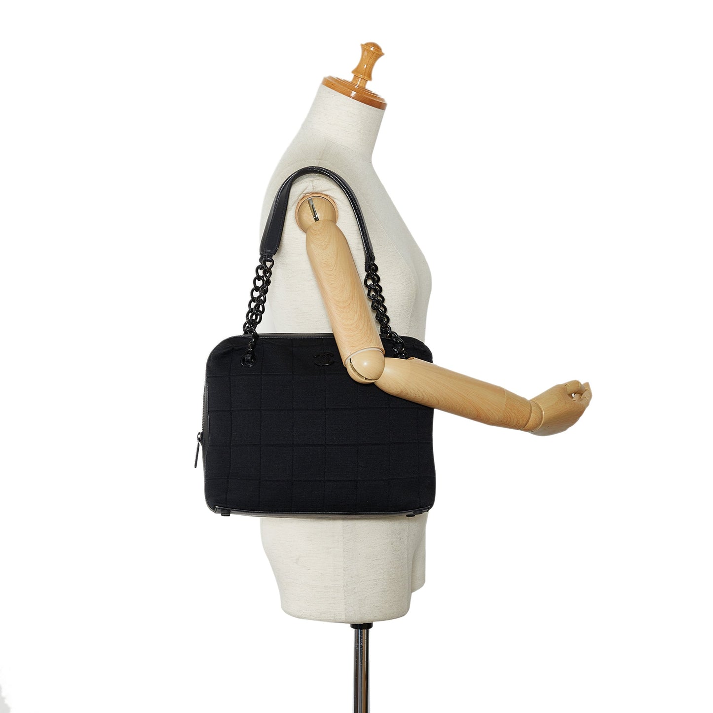 Chanel Cotton Choco Bar Shoulder Bag Black