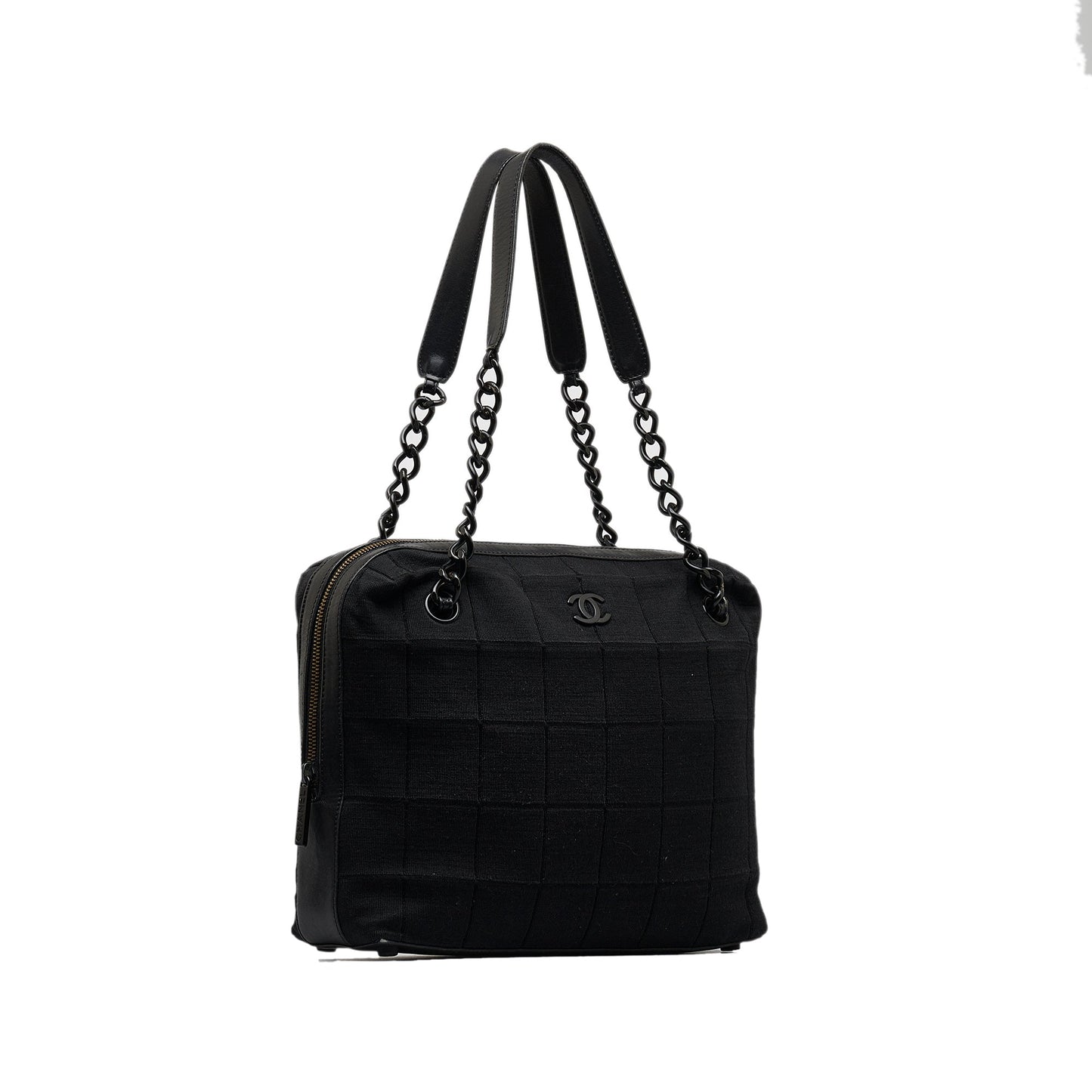 Chanel Cotton Choco Bar Shoulder Bag Black