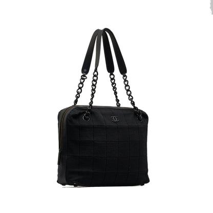 Chanel Cotton Choco Bar Shoulder Bag Black