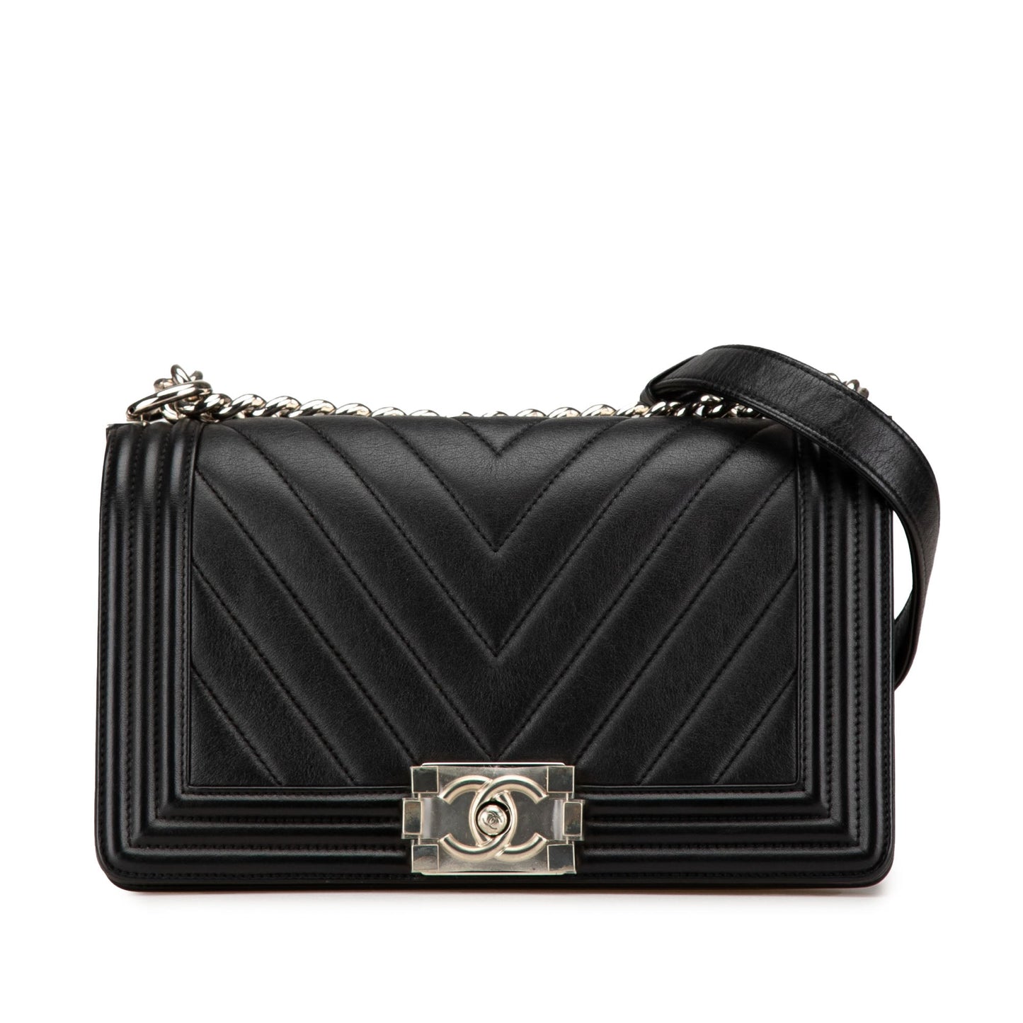 Chanel Medium Calfskin Chevron Boy Flap Black
