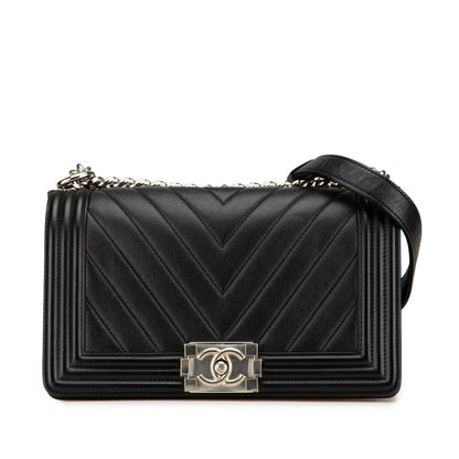 Chanel Old Medium Chevron Calfskin Boy Flap Black